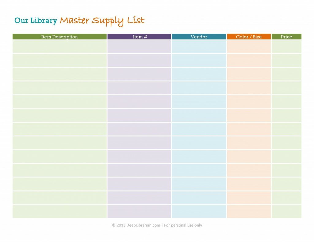 Master Supply List